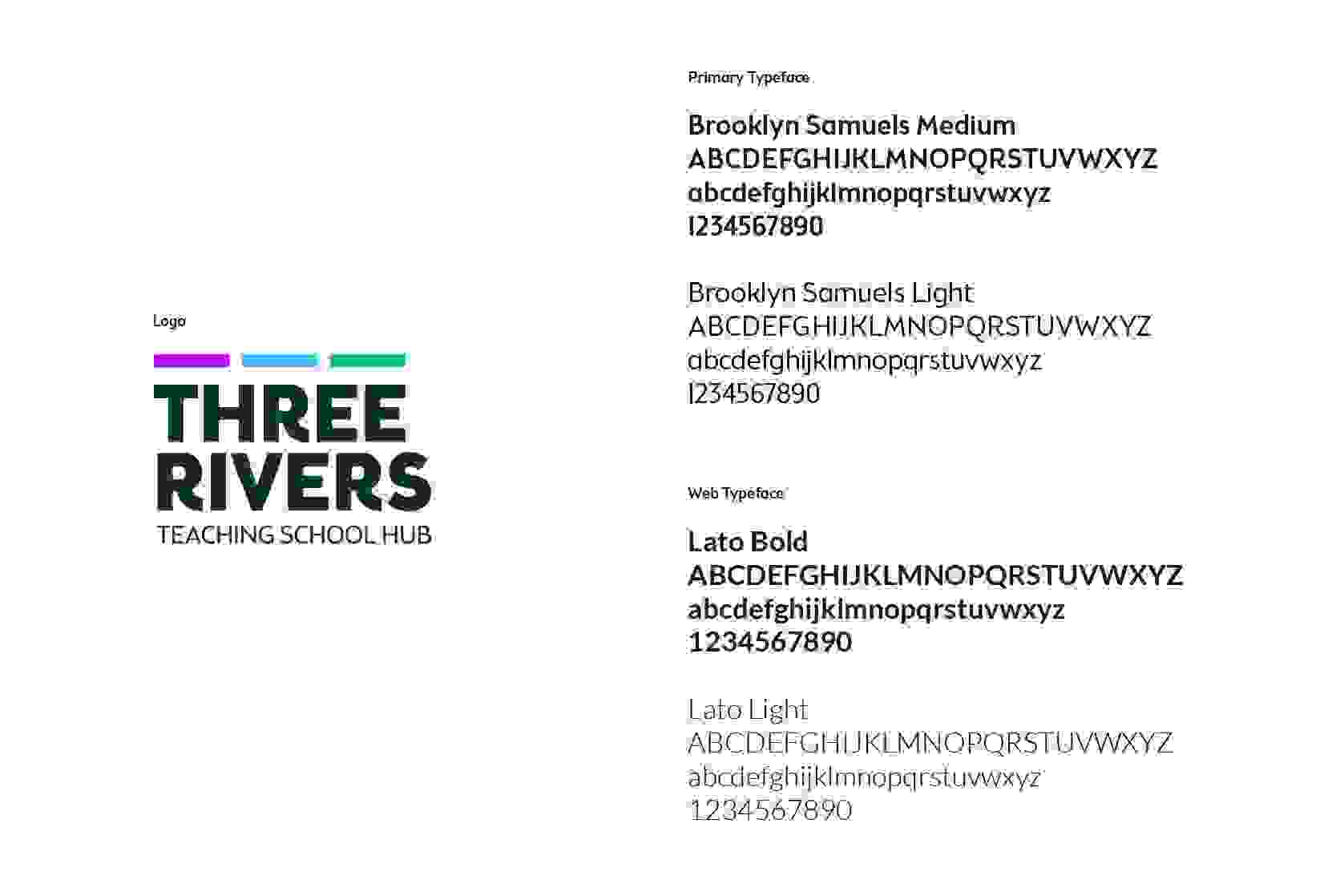 Teaching School Hub fonts and typeface with Three Rivers Teaching School hub logo (3RTSH)